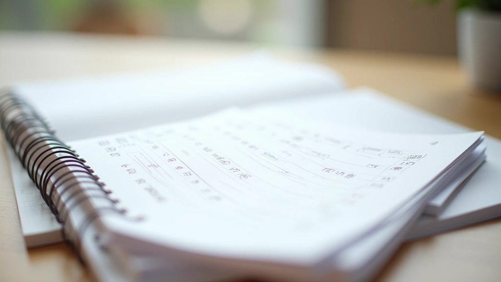 Handwritten daily energy tracker with hourly ratings and notes on spiral notebook, natural desk lighting