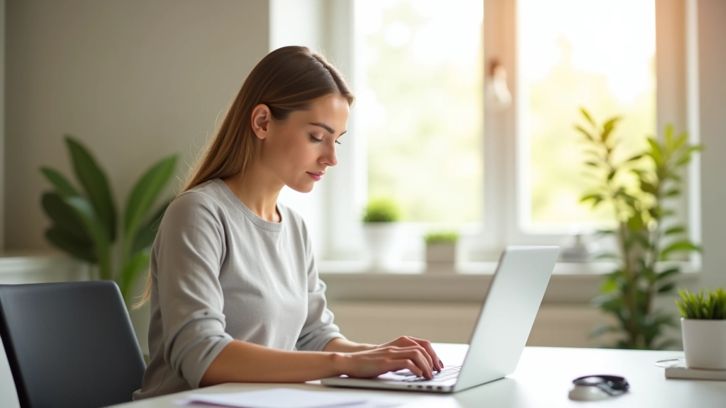 Woman working productively during peak energy hours at her bright modern desk