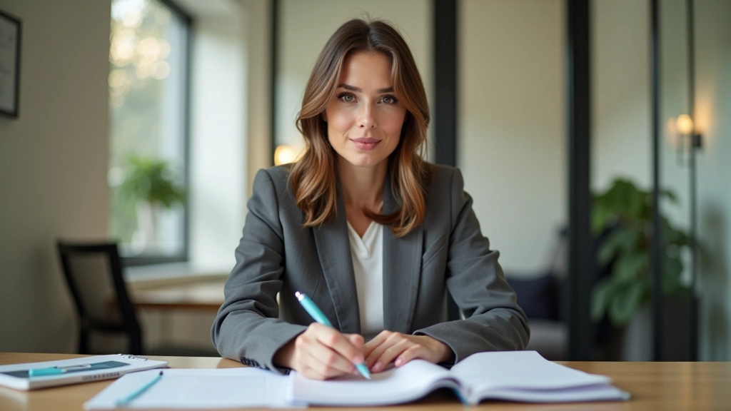 Person at desk surrounded by notebooks and planning materials, focused work environment